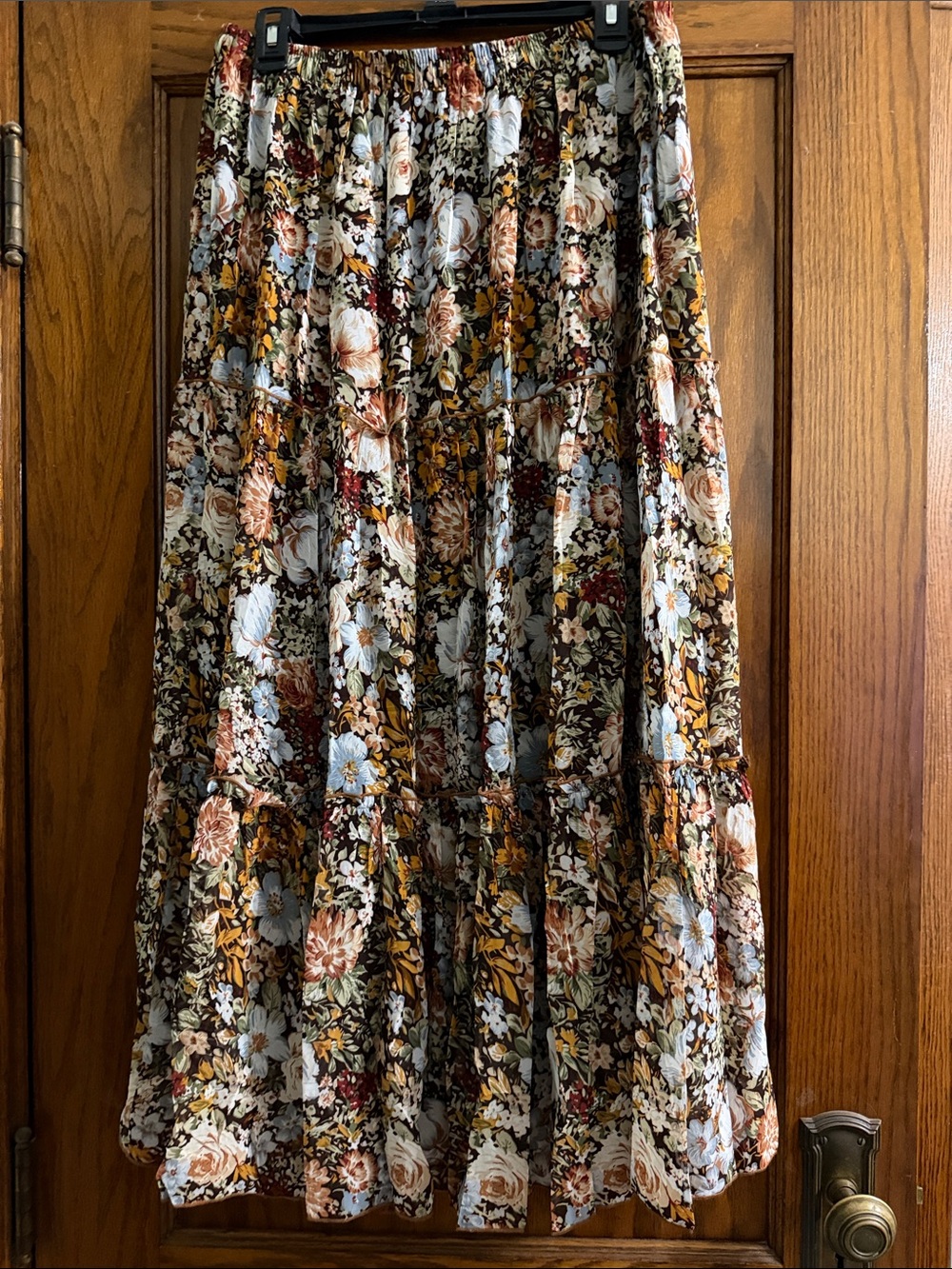 Boho Floral Tiered Maxi Skirt - Brown Multi - Picture 3 of 5